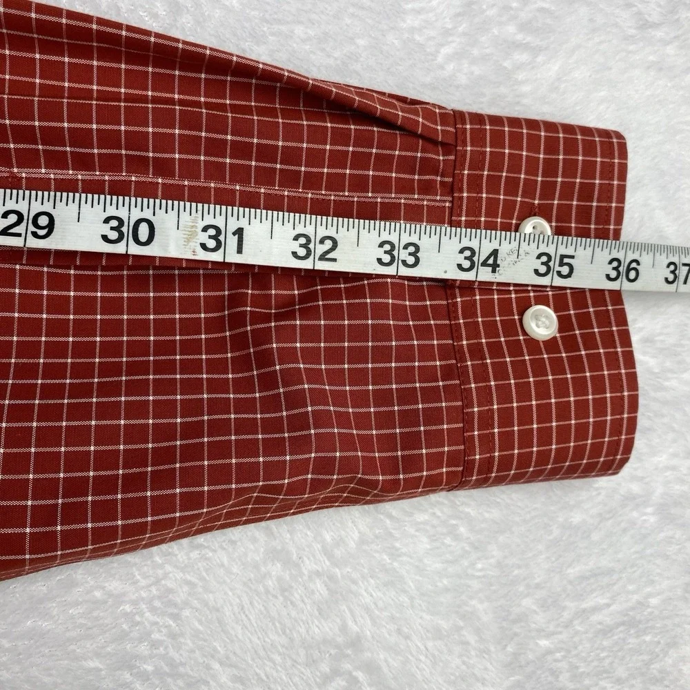 L.L. Bean Shirt Mens XL Dark Orange/White Checks Slightly Fitted 100% Cotton